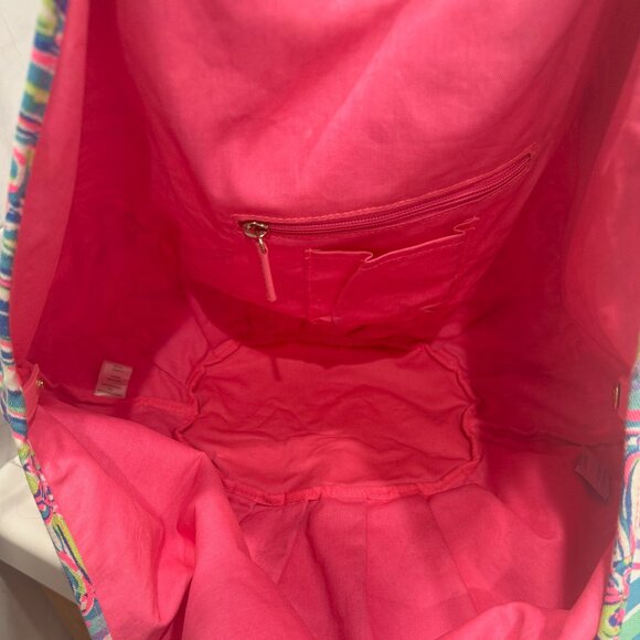 LILLY PULITZER XL Bohemian Beach Bag Pink Blue Guilty Pleasure Pattern NWT - Picture 8 of 16